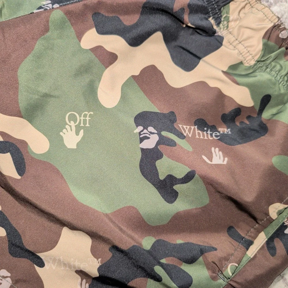 Off-White SS21 Allover Camo Swim Shorts Men's M Camouflage Logo $300 Designer